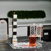 Additional picture of Havdallah Candle Square Shape Onyx Design Gold Accent 11"