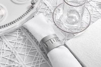 Additional picture of Faux Leather Napkin Rings Pesach Embossed Silver 4 Pack