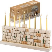 Additional picture of Resin Candle Menorah Strip Rectangle Shape Kotel Design 12"