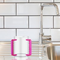 Additional picture of Round Lucite Wash Cup Colored Rectangle Handles Pink 5"