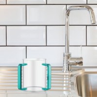 Additional picture of Round Lucite Wash Cup Colored Rectangle Handles Turquoise 5"