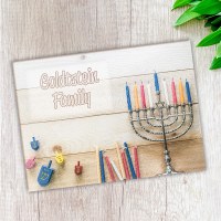 Additional picture of Personalized Glass Chanukah Menorah Tray Wood Style Holiday Traditions Design 15" x 11"