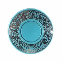 Additional picture of Yair Emanuel Kiddush Cup And Plate Lace Cutout Design Accent Turquoise Silver
