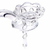 Additional picture of Crystal Candelabra 5 Branch Flower Cup Design with Crushed Crystals in Stem Accented with Hanging Medallions Round Base 9.8"