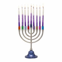 Additional picture of Yair Emanuel Pewter Candle Menorah Classic Style Multicolor 6.5" H