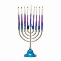 Additional picture of Yair Emanuel Pewter Candle Menorah Classic Style Blue 6.5" H