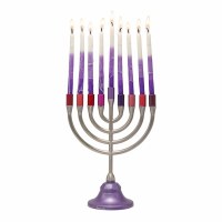 Additional picture of Yair Emanuel Pewter Candle Menorah Classic Style Maroon 6.5" H