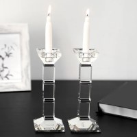 Additional picture of Crystal Candlesticks Square Design Black Accent 10.2"