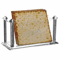 Additional picture of Crystal Matzah Box Vertical Square Silver Gemstones in Stems 10.5" x 5.5"