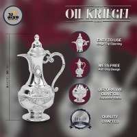 Additional picture of Silver Plated Chanukah Kriegel Oil Bottle with Cover Flower Design 8"