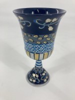 Additional picture of Yair Emanuel Metal Kiddush Cup on Stem and Plate Set Pomegranate Design Blue