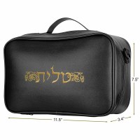 Additional picture of Tallit and Tefillin Faux Leather Travel Case Gold Embroidery Black