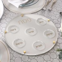 Additional picture of Lucite Seder Plate With Leatherette Backing Gold Ka'arah 13.75"