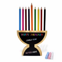 Additional picture of Wooden Pencil Holder Menorah Shape with Colored Pencils and Chalk