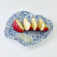 Additional picture of Glass Honey Dish Apple Plate Design Blue 7.6"