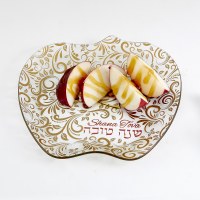 Additional picture of Glass Serving Plate Apple Shape Paisley Design Gold