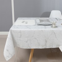 Additional picture of Jacquard Tablecloth Marbled White and Silver Pattern 70" x 120"