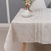 Additional picture of Jacquard Tablecloth Marbled White and Gold Pattern 54" x 72"