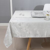 Additional picture of Jacquard Tablecloth White and Silver Abstract Pattern 70" x 108"