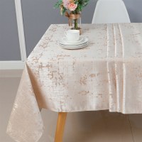 Additional picture of Jacquard Tablecloth White and Gold Woven Design 54" x 72"