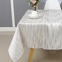 Additional picture of Jacquard Tablecloth White Silver and Gold Stripe Pattern 70" x 220"