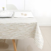 Additional picture of Jacquard Tablecloth White Gold and Silver Waves Pattern 54" x 72"