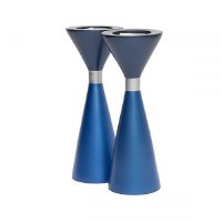 Additional picture of Yair Emanuel Anodized Aluminum Candlesticks Double Sided Blue 6.5"