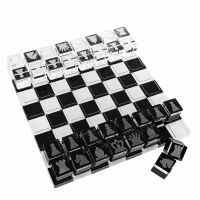 Additional picture of Lucite Chess Set Black and White 11"