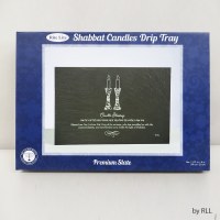 Additional picture of Slate Shabbat Candles Drip Tray Hebrew English Blessing