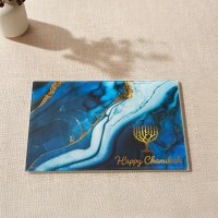 Additional picture of Tempered Glass Menorah Drip Tray Blue Marble Design 11.75"