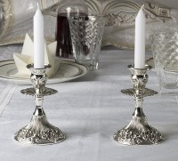 Additional picture of Candle Sticks Silver Plated and Lacquered Flower Design