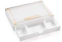 Additional picture of Lucite Menorah Tray with White Drawer Classic 2.0 Design Gold 11" x 17"
