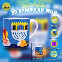 Additional picture of Ceramic Mug Chanukah Hand Painted 3D Design 16 oz