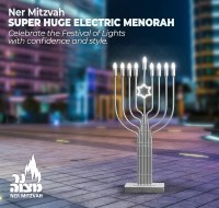 Additional picture of Metal Outdoor LED Menorah 4 Foot Tall Silver