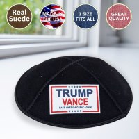 Additional picture of Yarmulke Trump Vance Logo 2024 Suede Black Large Size