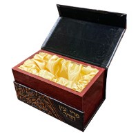 Additional picture of Faux Leather Esrog Box Floral Design Metal Handle 2 Tone Brown