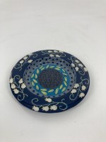 Additional picture of Yair Emanuel Metal Kiddush Cup on Stem and Plate Set Pomegranate Design Blue