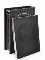 Additional picture of Haggadah Set Holder with 6 Matching Haggadahs Faux Leather Brown Ashkenaz