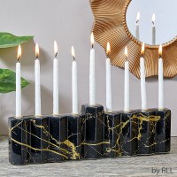 Additional picture of Candle Menorah Hand Painted Ceramic Hexagon Shape Design Black