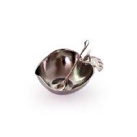 Additional picture of Nickel Plated Honey Dish with Spoon Open Apple Design 4"