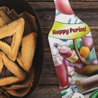 Additional picture of Wine Bottle Mishloach Manos Board Tempered Glass Illustrated Purim Design
