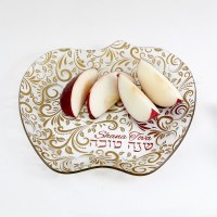 Additional picture of Glass Serving Plate Apple Shape Paisley Design Gold