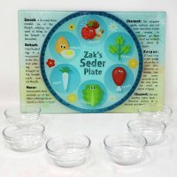 Additional picture of Tempered Glass Seder Plate Illustrated Includes 6 Glass Bowls Customizable 15" x 11"