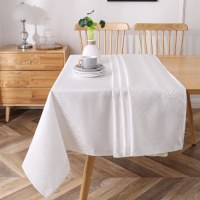 Additional picture of Jacquard Tablecloth White Ripple Pattern 70" x 200"