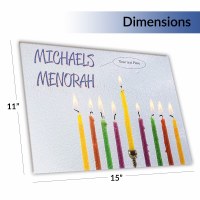 Additional picture of Personalized Glass Chanukah Menorah Tray Candles Design 15" x 11"