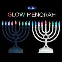 Additional picture of Plastic Menorah Multicolor Changing LED Lights Battery Or USB Operated White