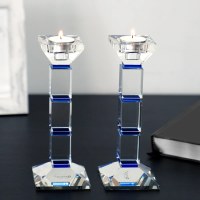 Additional picture of Crystal Candlesticks Square Design Blue Accent 10.2"