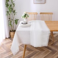 Additional picture of Lace Tablecloth Unlined Diamond in a  Square Design White 70" x 160"