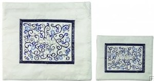 Yair Emanuel Embroidered Tallit & Tefillin Bag Set Blue on White