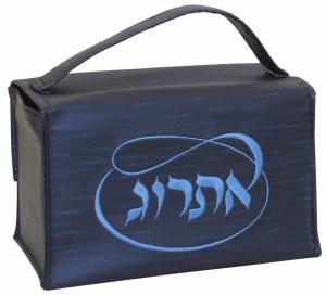 Vinyl Esrog Box Holder with Handle Blue and Light Blue